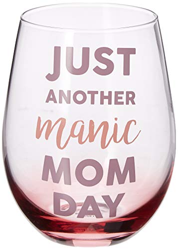 Pavilion Gift Company 18 Oz Pink Ombre Stemless Wine Glass-Funny Gifts Just Another Manic Mom Day