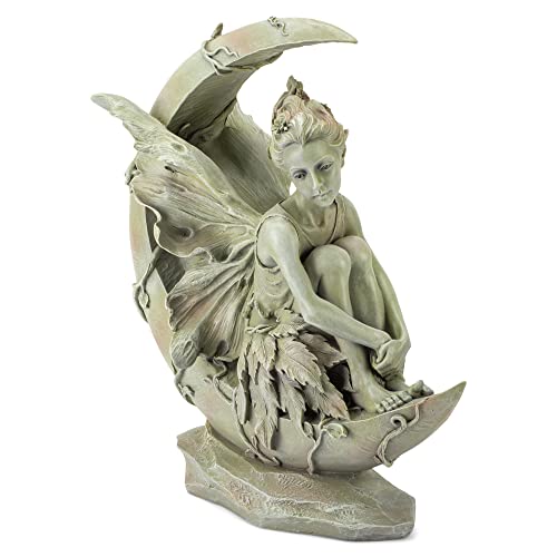 Napco Imports Resin Stone Fairy Moon Statue with Bronze Finish 14102