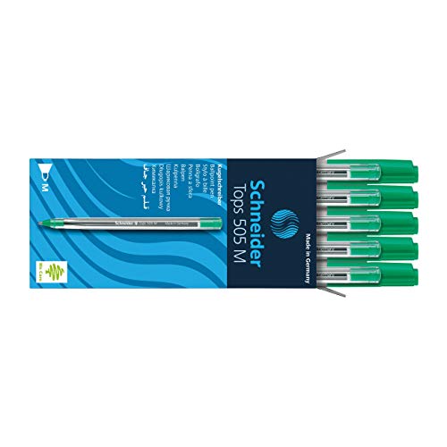 Rediform Schneider Pen, TOPS 505 M (Medium) Ballpoint, Pack of 10, Green