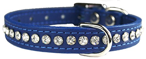 OmniPet Signature Leather Crystal and Leather Dog Collar, 16", Blue
