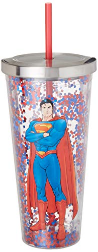 Spoontiques 21304 Superman Glitter Cup With Straw, Multicolor