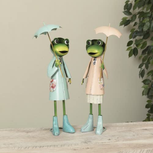 Gerson International Frog Couple with Umbrella Figurine, 16.9 Inch Height, Metal