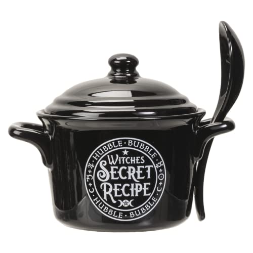 Pacific Trading Giftware Witches Secret Recipe Serving Pot with Spoon, Ceramic Bowl for Soup Dishes, Approximately 4.72 Inches X 5.91Inches, 14 FL OZ