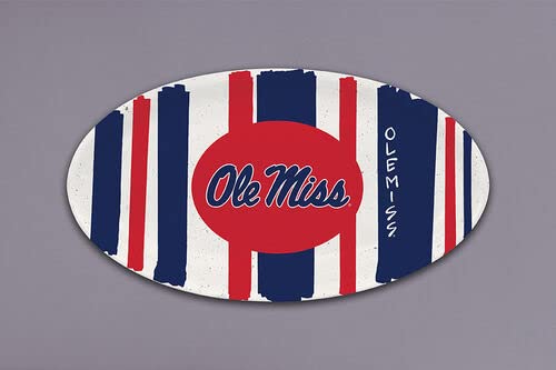 Magnolia Lane University of Mississippi Ole Miss Football Oval Striped Platter, 12.25-inch Length, Melamine, Kitchen Accessories