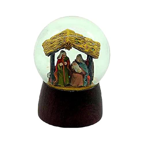 Comfy Hour Faith and Hope Collection Religious Holy Family Nativity with Shelter Scene Snow Globe, Waterglobe Decoration, Ceramic