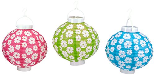 Beistle Light-Up Hibiscus Design Multicolor Round Paper Lanterns, 8-Inch, Cerise/Light Green/Turquoise/White