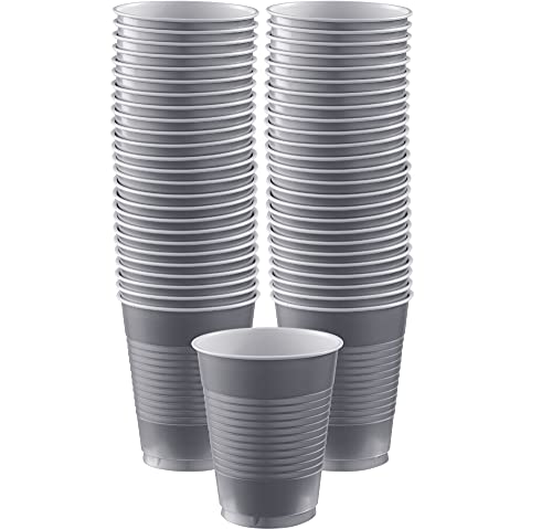 Amscan Disposable Double Stack Plastic Cups - 18 oz. | Silver | 50 Pcs.
