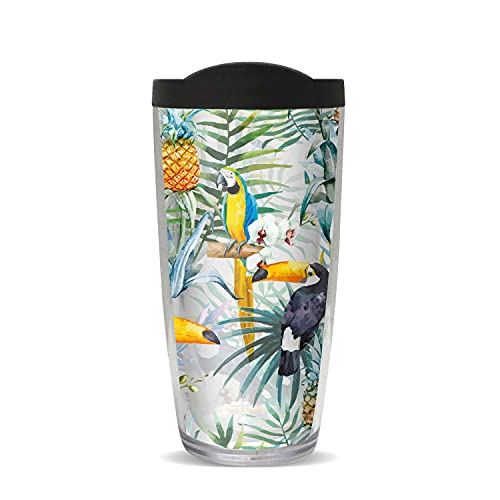 FREEHEART Tropical Parrots 22oz Tumbler with Black Lid