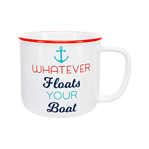 Pavilion Gift Company Whatever Floats Your Boat 17 Oz Stoneware Lake Or Beach Coffee Cup Mug, White