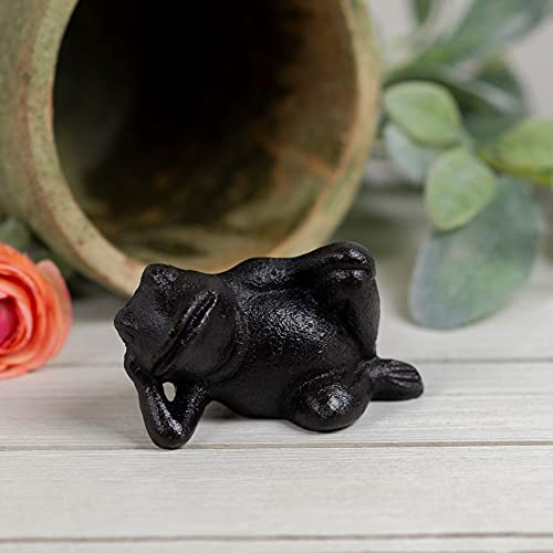 VIPSSCI Cast Iron Relaxing Frog Statue Black Metal Decorative Garden Toad Figure Ornament