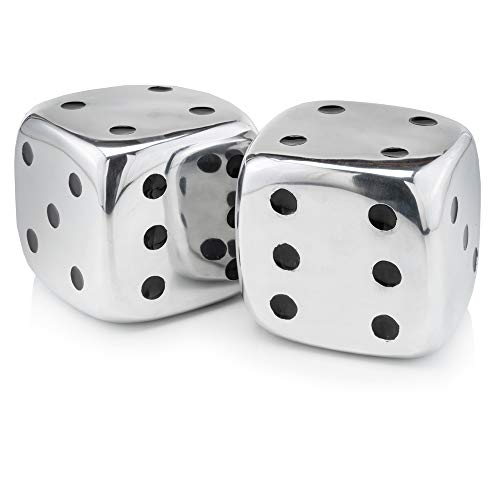 Modern Day Accents Dados Decorative Dice, Silver with Black Dots, Roll, Tabletop, Centerpiece, Sculpture, Board Game, Set of 2, Square, 6" x 6" x 6", Siver