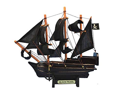 Hampton Nautical Wooden Black Pearl Pirates of The Caribbean Model Pirate Ship Christmas Ornamen