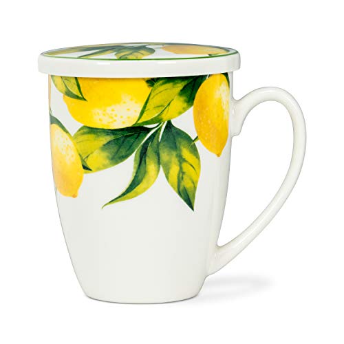 Abbott Collection  27-Amalfi-CVT Lemon Tree Cv'd Mug&Strainer-4" H, 4.5 inches H, White/Yellow