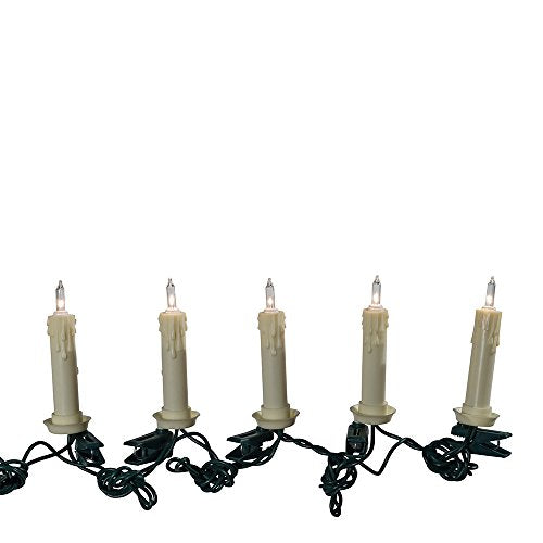 Kurt Adler Adler 10-Light Clip-On White Candle with Clear Bulbs Christmas Light Set, Indoor Only