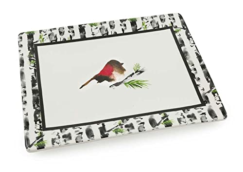 Boston International Holiday Ceramic Rectangular Serving Platter, 10 x 8-Inches, Bird In Birch