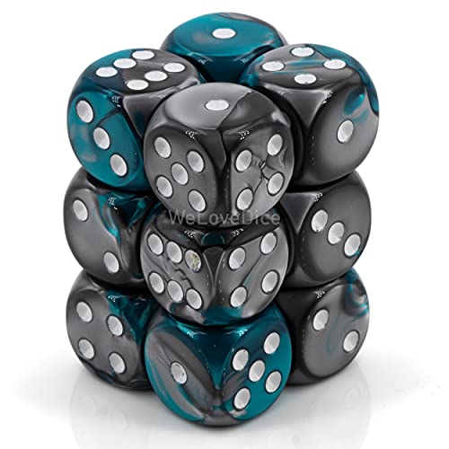 Chessex Gemini Steel-Teal/White 16mm Dice Block (12)