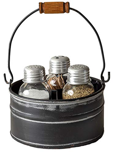 CTW Colonial Tinworks Round Bucket Salt Pepper and Toothpick Caddy - Black, Vintage Home Decoration, and Gift