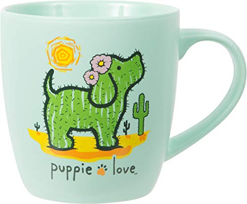 Pavilion Gift Company Bone China 17 Oz Mug-Puppie Love Sunny Cactus Dog, Green