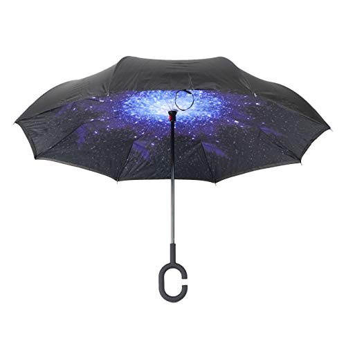 Calla Topsy Turvy Inverted Umbrella, Windproof, UV Protection, Drip-Free Inverted Design, Hands-Free Option, Comfort-Grip C-Shaped Handle and Exclusive Patterns, Galaxy