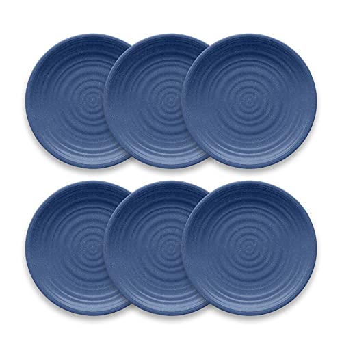 TarHong Planta Artisan Solid Dinner Plate, 10.5", Planta (Majority Plant Based with Melamine Binder), Shatterproof, Indoor/Outdoor Entertaining, Set of 6, Blue Matte