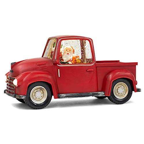 Roman 6-Inch Santa in Swirl Red Truck, Warm White Light