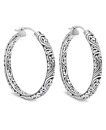 Sterling Silver 925 DEVATA Bali Filigree 35mm Hoop Earrings DHN3358LL