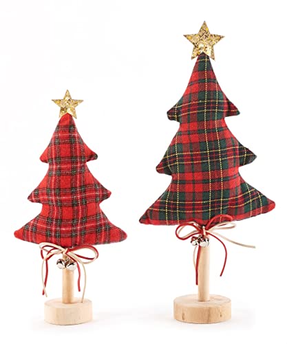 Giftcraft 683733 Christmas Plaid Tree D‚àö¬©cor, Set of 2, Polyester and MDF