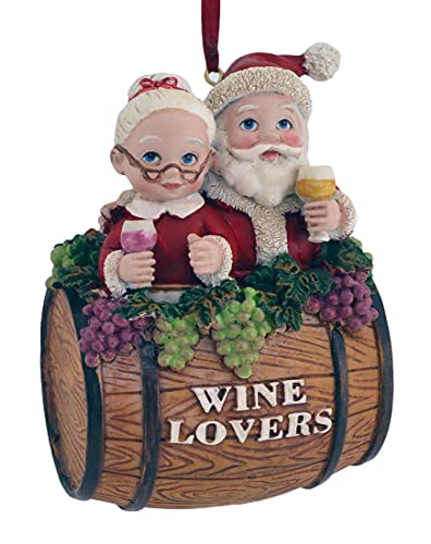 Kurt Adler Mr. & Mrs. Claus "Wine Lover" Barrel Ornament