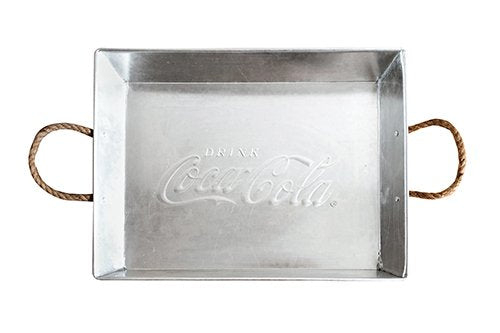 Tablecraft CocaCola Galvanized Rectangular Serving Tray with Rope Handles, 13.75 x 11 x 2.5"