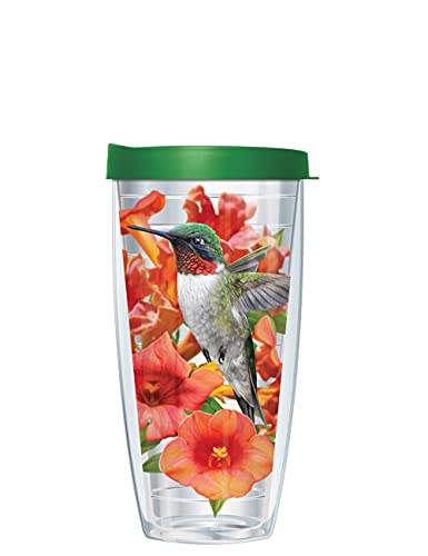 Freeheart Clear Hummingbird Wrap Super Traveler 22 Oz Tumbler Cup with Green Lid