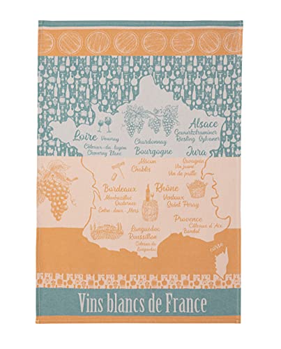 Coucke French Cotton Jacquard Towel, White Wines of France, 20-Inches by 30-Inches, Blue, 100% Cotton