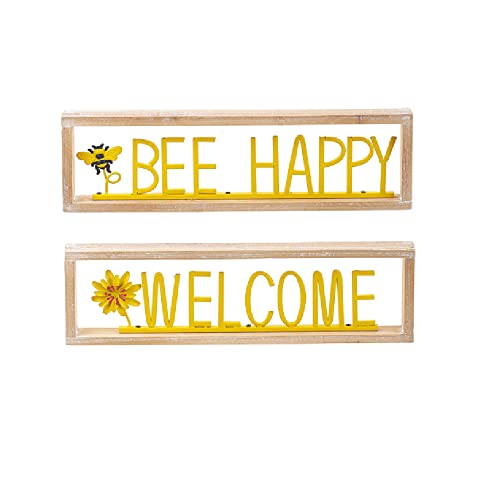 Ganz Framed Welcome and Bee Happy Wall Decor, Pack of 2, 15.75 Inches Width, 1.5 Inches Depth, 4.75 Inches Height, Yellow