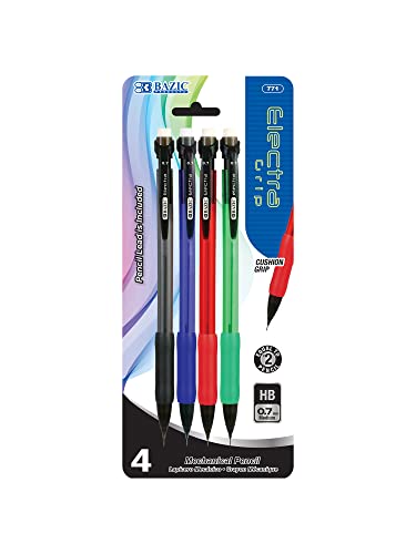 BAZIC Mechanical Pencil 0.7mm Electra Soft Grip, Smooth Writing Pencils Lead, Latex Free Eraser, for Drafting Drawing Sketching (4/Pack), 1-Pack