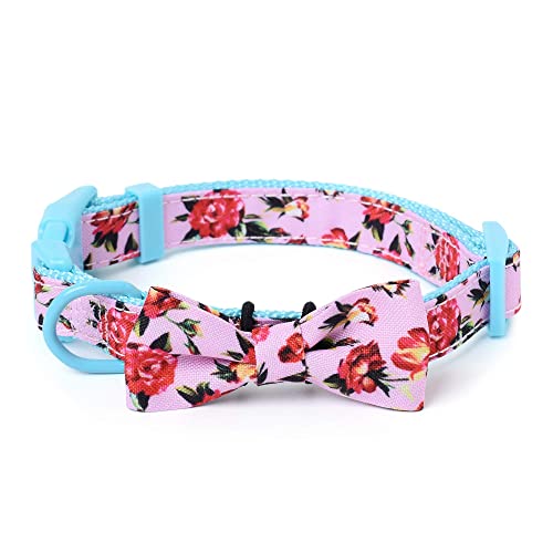 Mile High Life | Spring Floral Collection | Soft Poly Cotton Fabric | Girl Dog Collars | Bowtie Collar (Peony Rose, Small 11&