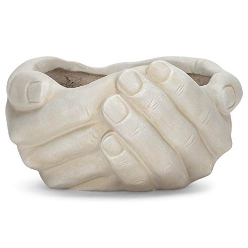 Napco Beautiful Helping Hands Ivory 10.75 Inch Polyresin Indoor Outdoor Flower Pot Planter