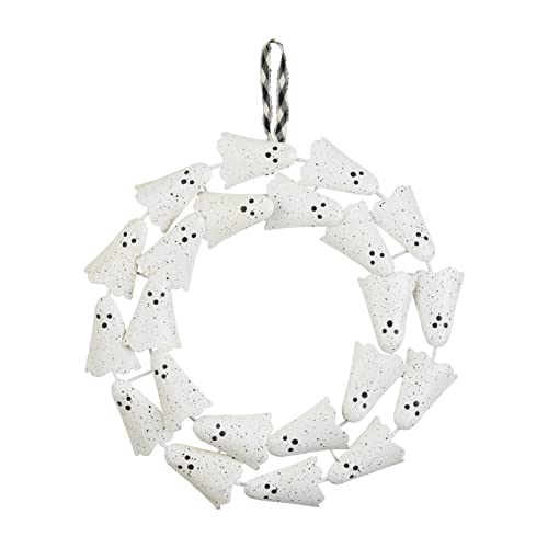 Mud Pie Ghost Tin Wreath, White, 16" dia