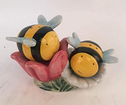 Blue Sky Clayworks Clayworkss Bumble Bee and Flower Salt & Pepper Set, Multi