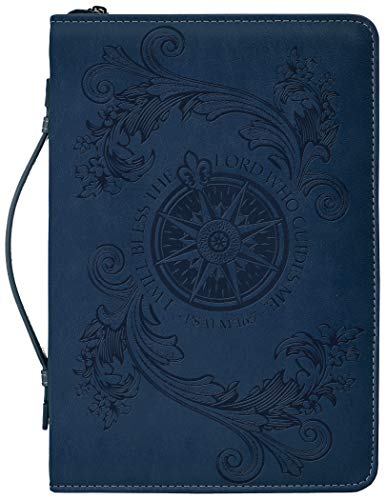 Divinity Bless The Lord Flying Compass Rose Navy Blue Large Faux Leather Bible Cover