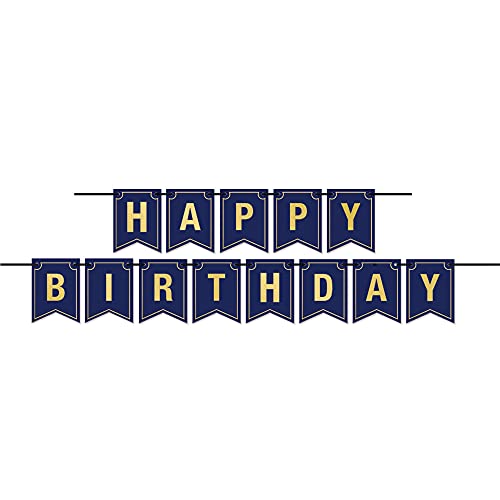 Beistle Navy & Gold Birthday Banner