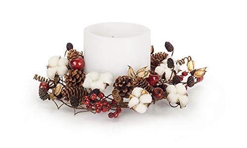 Melrose Eucalyptus Pod Pine Cone and Cotton Candle Ring, 15-inch Diameter