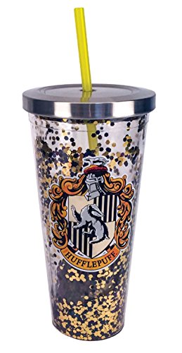 Spoontiques 21318 Hufflepuff Glitter Cup w/Straw, 20 ounces, Yellow