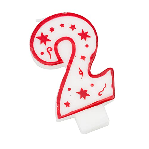 Chef Craft Numeral Birthday Candle with Red Outline, Red Dots and Red Stars (NUMBER 2)