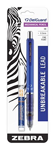 Zebra Pen DelGuard Mechanical Pencil with Lead Refill, Fine Point, 0.5mm, Blue Barrel, Standard 