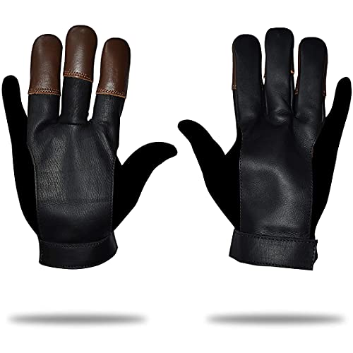 UNIVERSE ARCHERY Leather Archery Glove | Handmade Shooting Hunting Three Finger Gloves | Recurve Bow Archery Cow Hide Leather Gloves | Excellent Fitting
