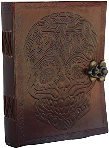 Tuzech Leather Journal Diary Skull Vintage Antique Handmade Notebook Sketchpad Notepad Gift for Men Women 7X5 Inches Brown