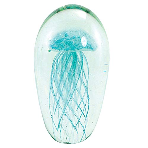 unison gifts Light Blue Glow in The Dark Jellyfish Glass Paperweight Figurine 6 Inch