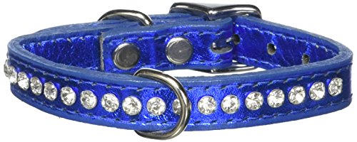 OmniPet Signature Leather Crystal and Leather Dog Collar, 12", Metallic Blue