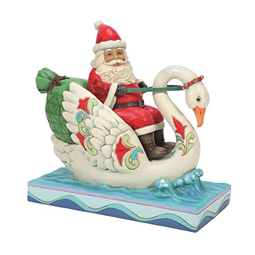 Enesco Jim Shore Heartwood Creek Santa Riding a Swan Figurine, 6.89 Inch, Multicolor