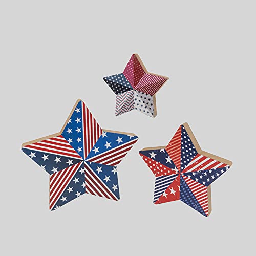 Gerson International 2628760 Wood Americana Star Block, 10-inch Length, Set of 3