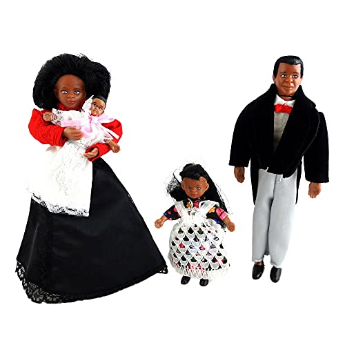 Aztec Imports Dollhouse Miniature Victorian Black Family of 4 People Bendable Poseable 1:12